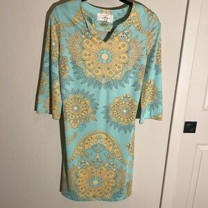 JB by JULIE BROWN Split Neck Sheath Dress Size Large FITS LIKE A MEDIUM